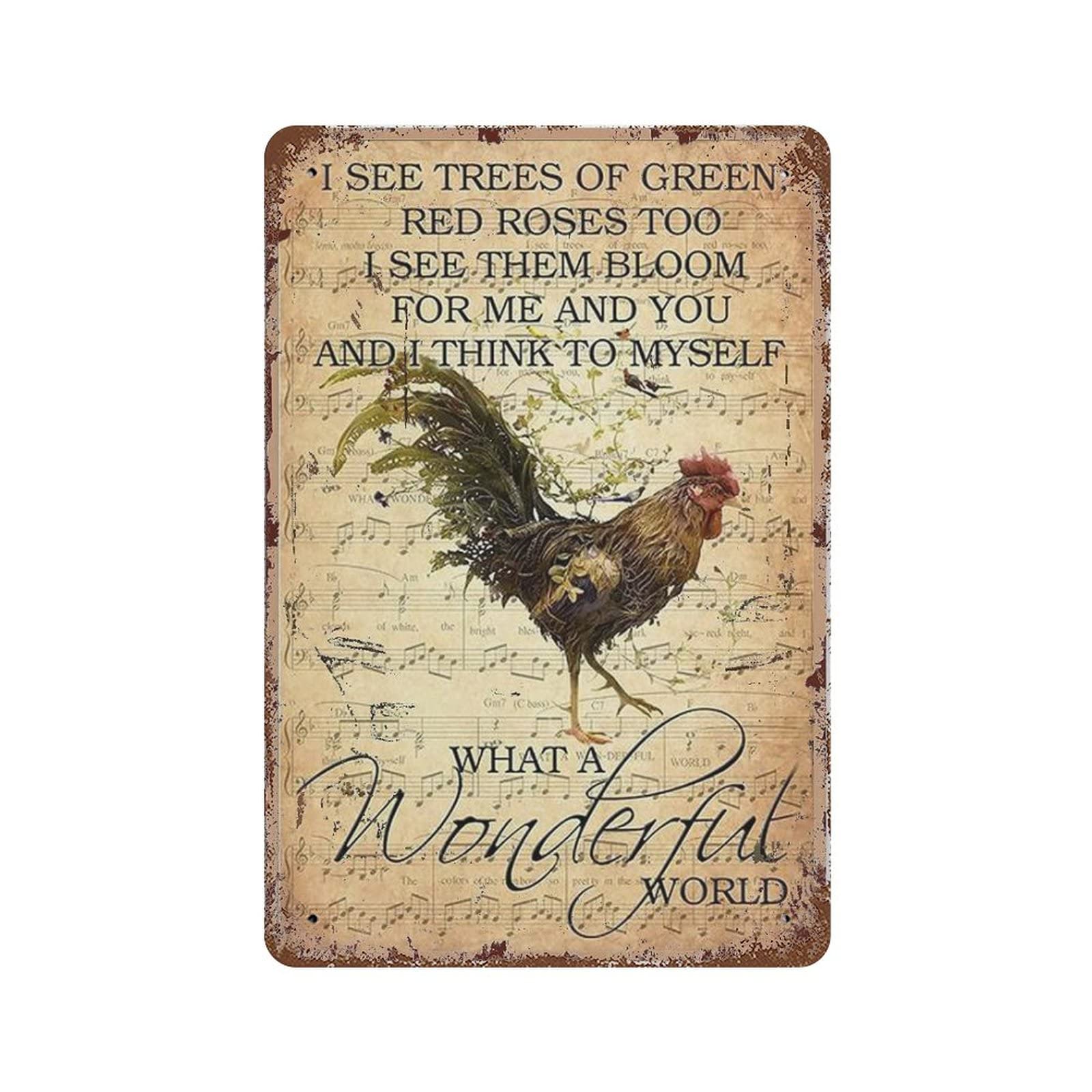 AOOEDM Rooster Music Sheet Vintage Metal Sign Wall Decor Metal Plaque for Cafe Bar Pub Home Beer Retro Poster 12x8 Inch