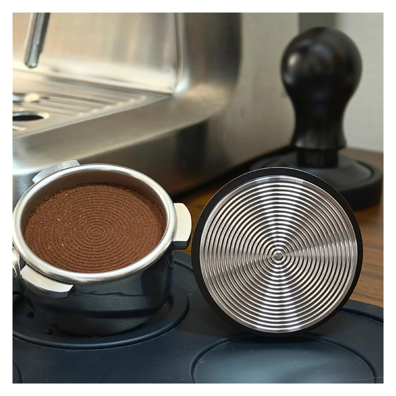 Tamper de café con resorte de 51mm, 53mm, 58mm, mango redondeado de 15lb, herramienta de compactación autonivelante con Base ondulada de 54mm Café y té(53mm(54mm))
