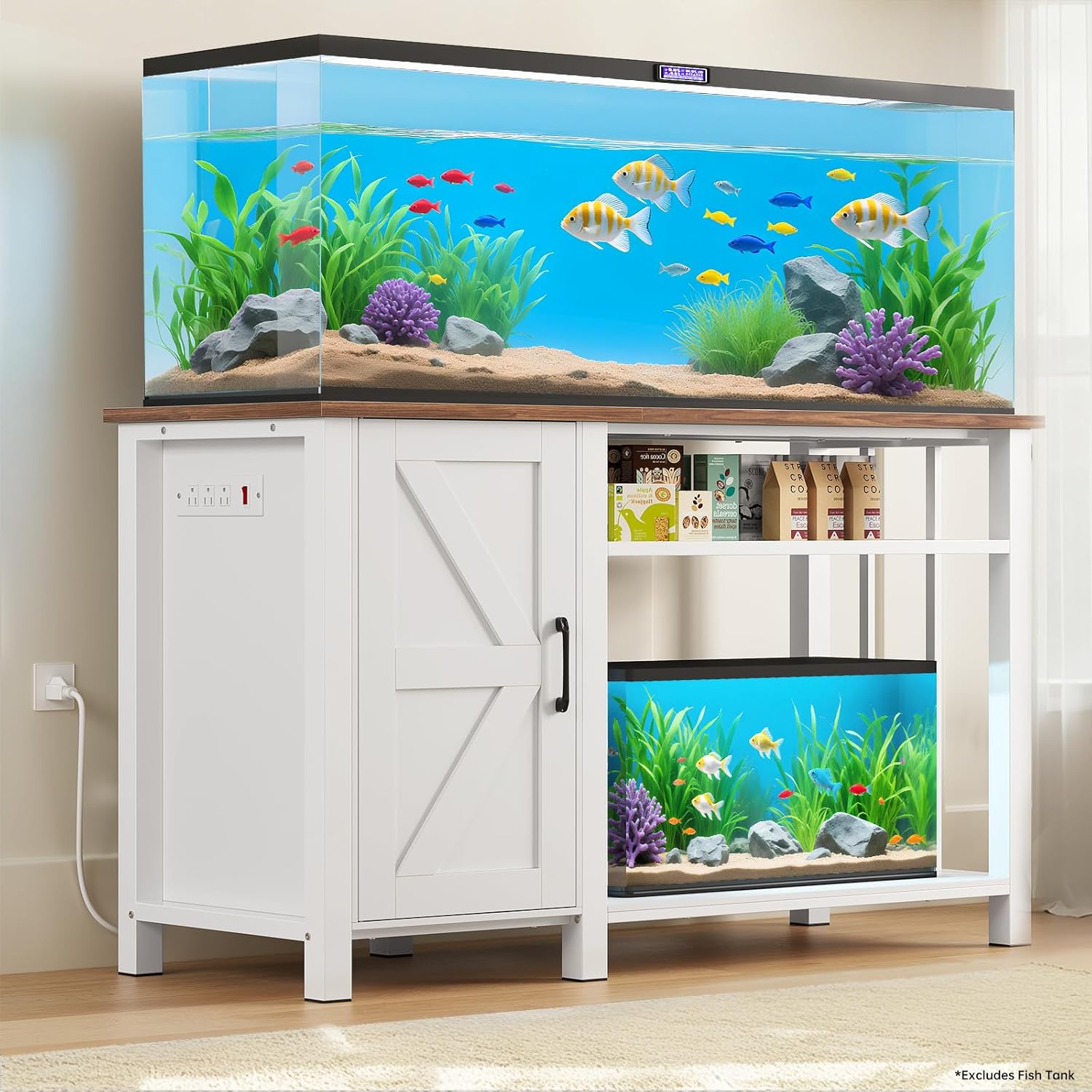 Aquarium Stand with Power Outlets, 55-75 Gallon Heavy Duty Fish Tank Stand with Cabinet Storage & Adjustable Shelf, for Fish Tank, Turtle Tank, Reptile Terrarium, 1000LBS Capacity