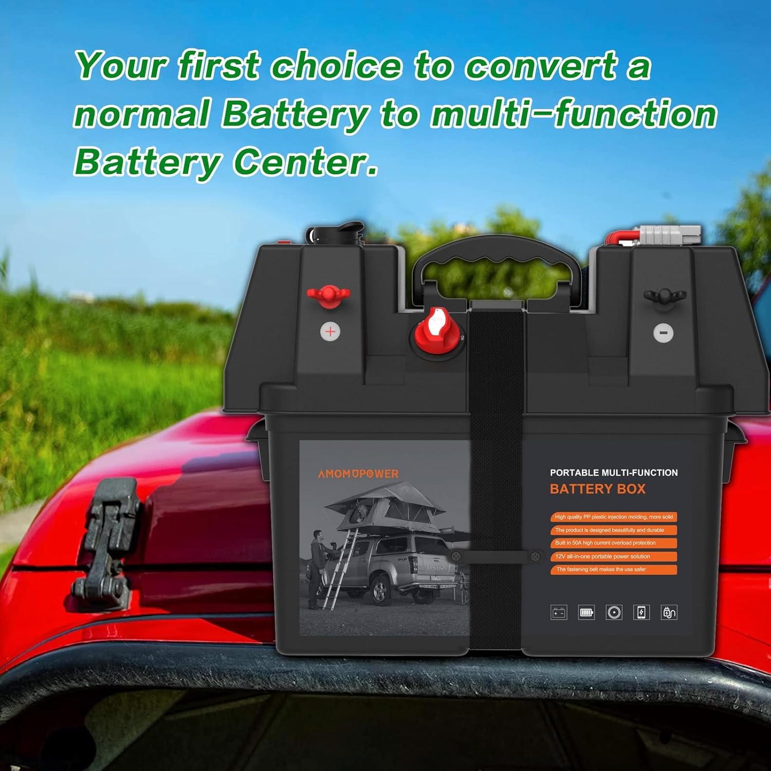 12-24V Multi-Purpose Battery Box Heavy Duty Outdoor Power System Portable Mobile Marine Retrofit Control Box for Camping Trailers Automobiles RVs Boat Solar Panels (No Battery)