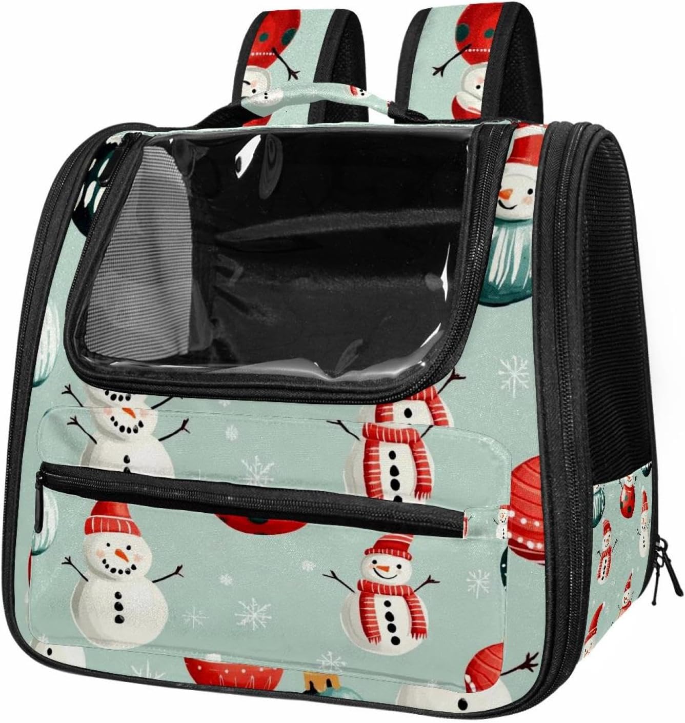 Portable Travel pet Backpack Carrier Hamster Bag Small Dog cat Carrier Breathable Hang Bag, Merry Christmas Snowman