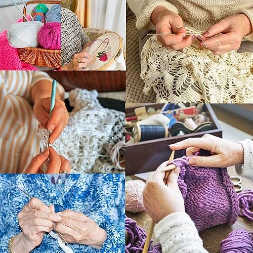 Miniatura 8 de URWOOW Juego de 100 ganchos de ganchillo con agujas de tejer de hilo, herramientas de costura, juego completo de tijeras de punto para puntada, kit