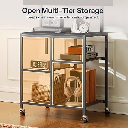 Miniatura 6 de HOOBRO TV Stand with Wheels and Mount for 50 Inch TVs, Mobile Corner TV Stand with Storage Shelves, Rolling Entertainment Center for Small Space,