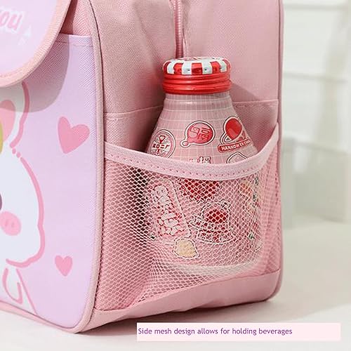 Miniatura 6 de TUMPETY Bolsa de almuerzo para niñas, lonchera de dibujos animados para mujeres con llavero de triple aislamiento, bolsa de picnic portátil de