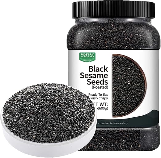 Roasted Black Sesame Seeds for Sushi, Noodles & Baking, Toasted Sesame Seeds Ready to Eat, No Washing Needed, 21.2 oz/600g Jar PoetrySeptember 中国烤黑芝麻