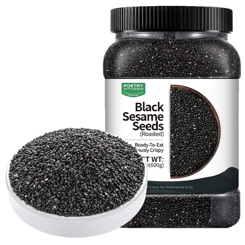 Roasted Black Sesame Seeds |crispy and delicious|Toasted Sesame Seeds|Ready-to-Eat (No Washing Needed)|PoetrySeptember Natural Farm-Fresh New Stock, , Suitable For Baking, Cooking, | 600g / 1.3lb / 21.2oz | Fillings & Tahini 中国熟黑芝麻