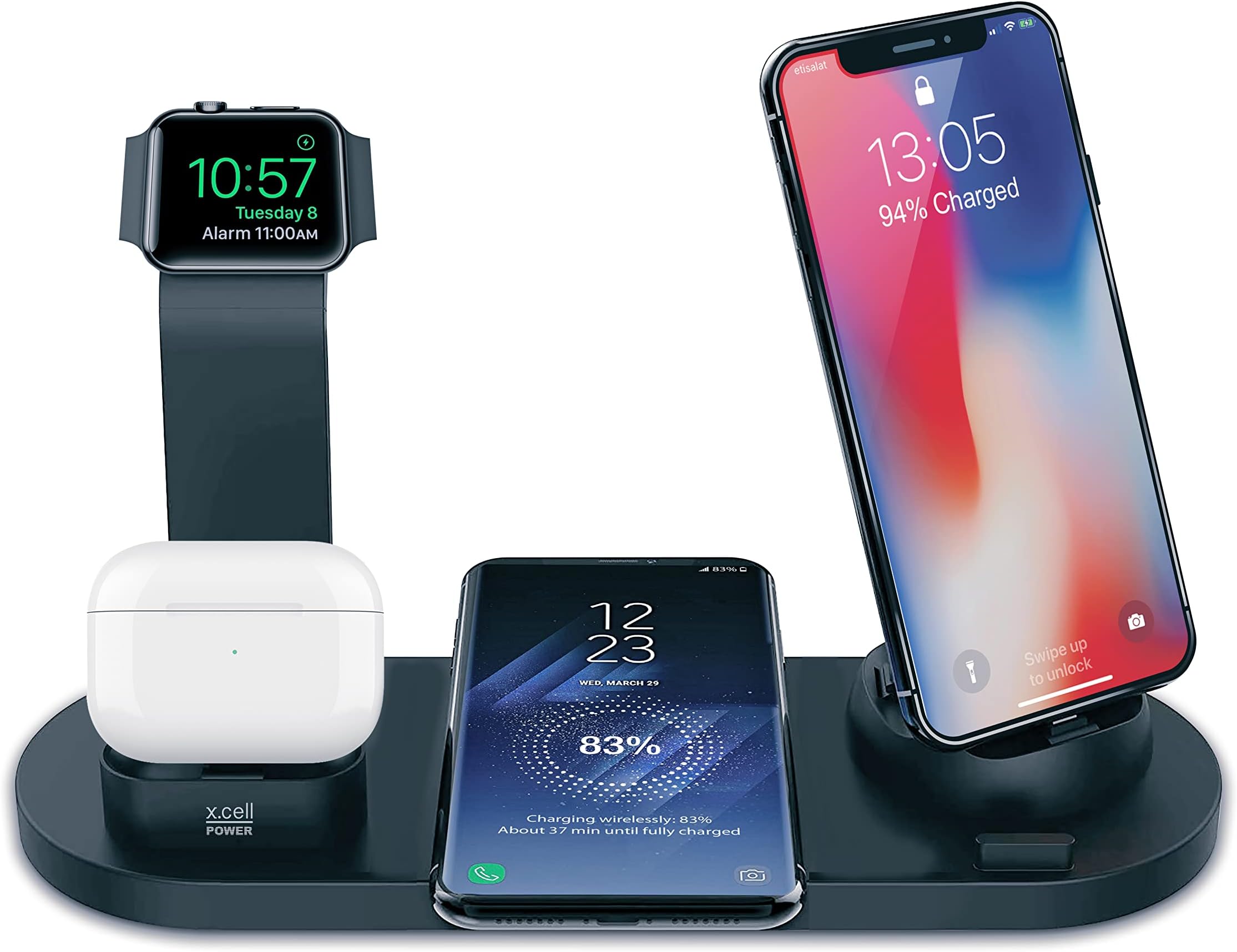 X.cell6IN1 Multi Wireless Charging Stand for Android/Apple phones & Watch Series 6/SE/5/4/3/2/1,Qi Wireless Charging Station for iPhone Black, XL-HC-Multi-6