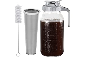 Cold Brew Coffee Maker Jar: 64 Oz Wide-Mouth Glass Pitcher with Spout,...