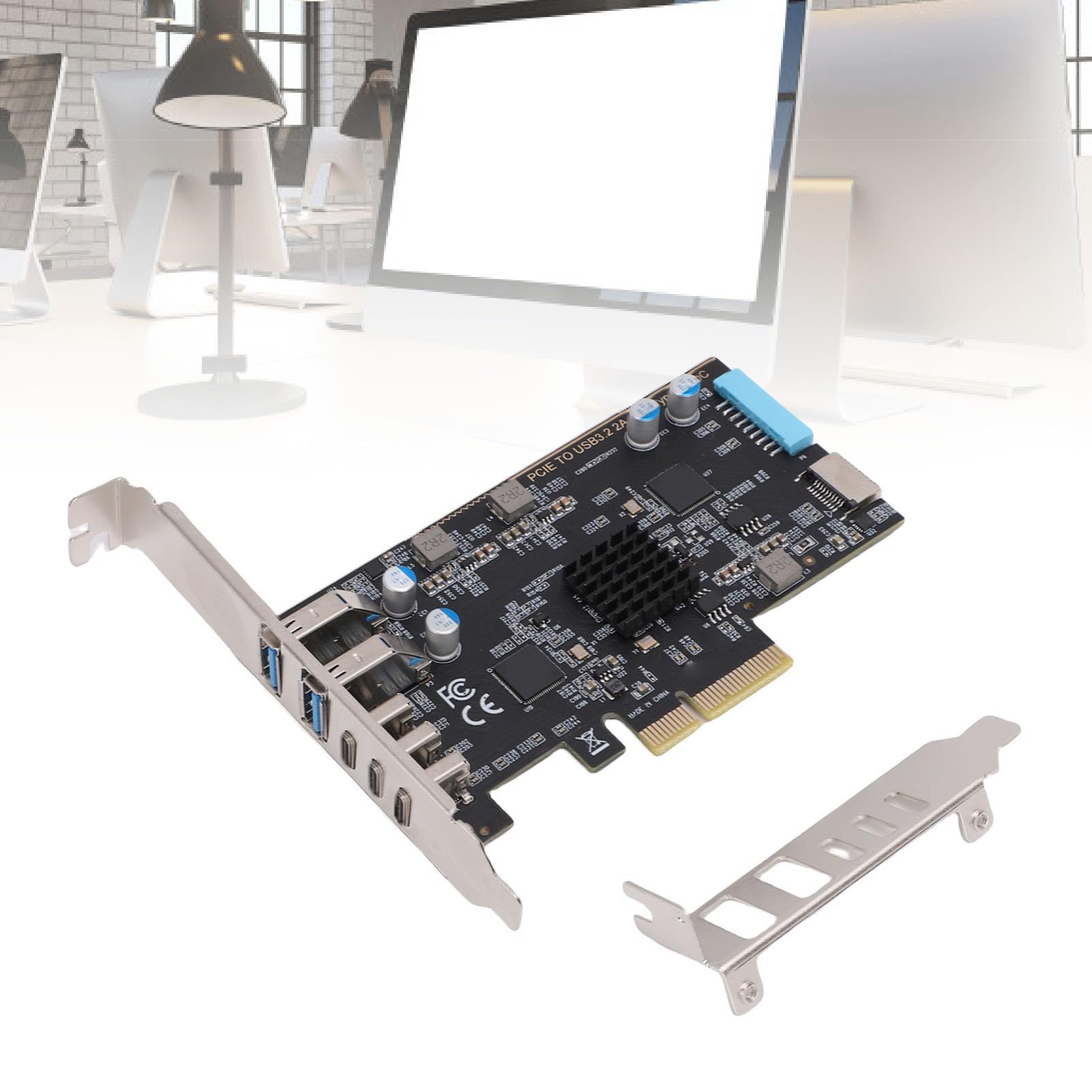 Aramox Scheda PCIe A USB 3.2 Gen 2 PCB Scheda USB C PCIe 10 Gbps Espansione A 5 Porte con 3 Tipo C Tipo A E 19 Pin per PC Desktop Creators OS X