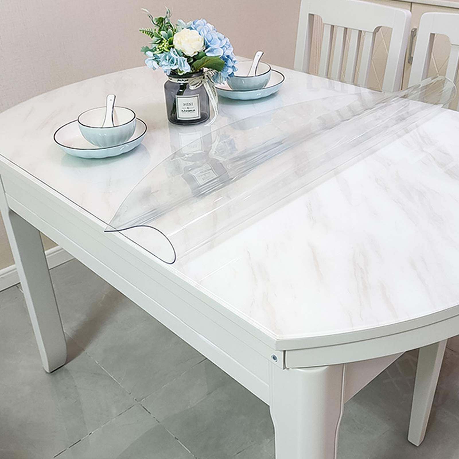 Geovne Transparent Right-Angled Ellipse Clear Table Cover Protector,Odorless Pvc Table Protector,Wipeable Easy To Clean Oval Plastic Tablecloth,For Office,Computer,Writing Desk (70X120cm/28X47in)
