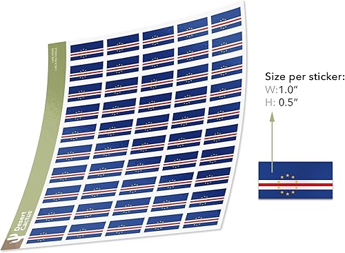 Miniatura 2 de Desert Cactus Calcomanía de bandera de país de Cabo Verde, hojas rectangulares de 1 pulgada, 50 piezas en total con logotipo de niños, álbum de