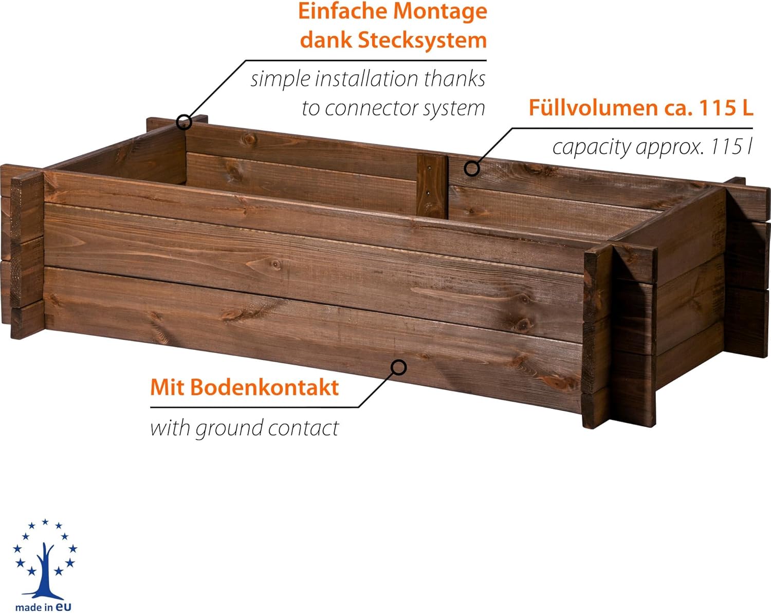 dobar® Raised Bed Solid Wood Plug-in System Size M Stackable Plant Box with Plant Film 117 x 58.5 x 27.5 cm Dark Brown