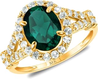 Solid 10K Gold Oval Cut Gemstone Rings for Women | Anti Tarnishing Halo Birthstone Rings | Real 10kt Gold Cocktail Ring with Gift Box in Sizes 6 to 8 by MAX + STONE