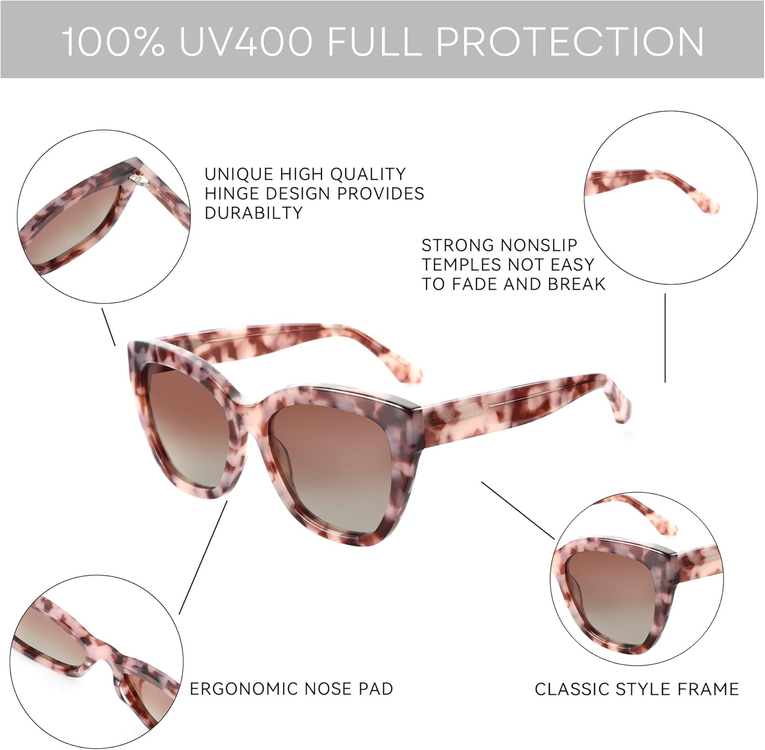 ZENOTTIC Polarized CatEye Sunglasses Women: Oversized Square Sunglasses for Woman - Cute Cat Eye Shades UV400 Protection - Image 5