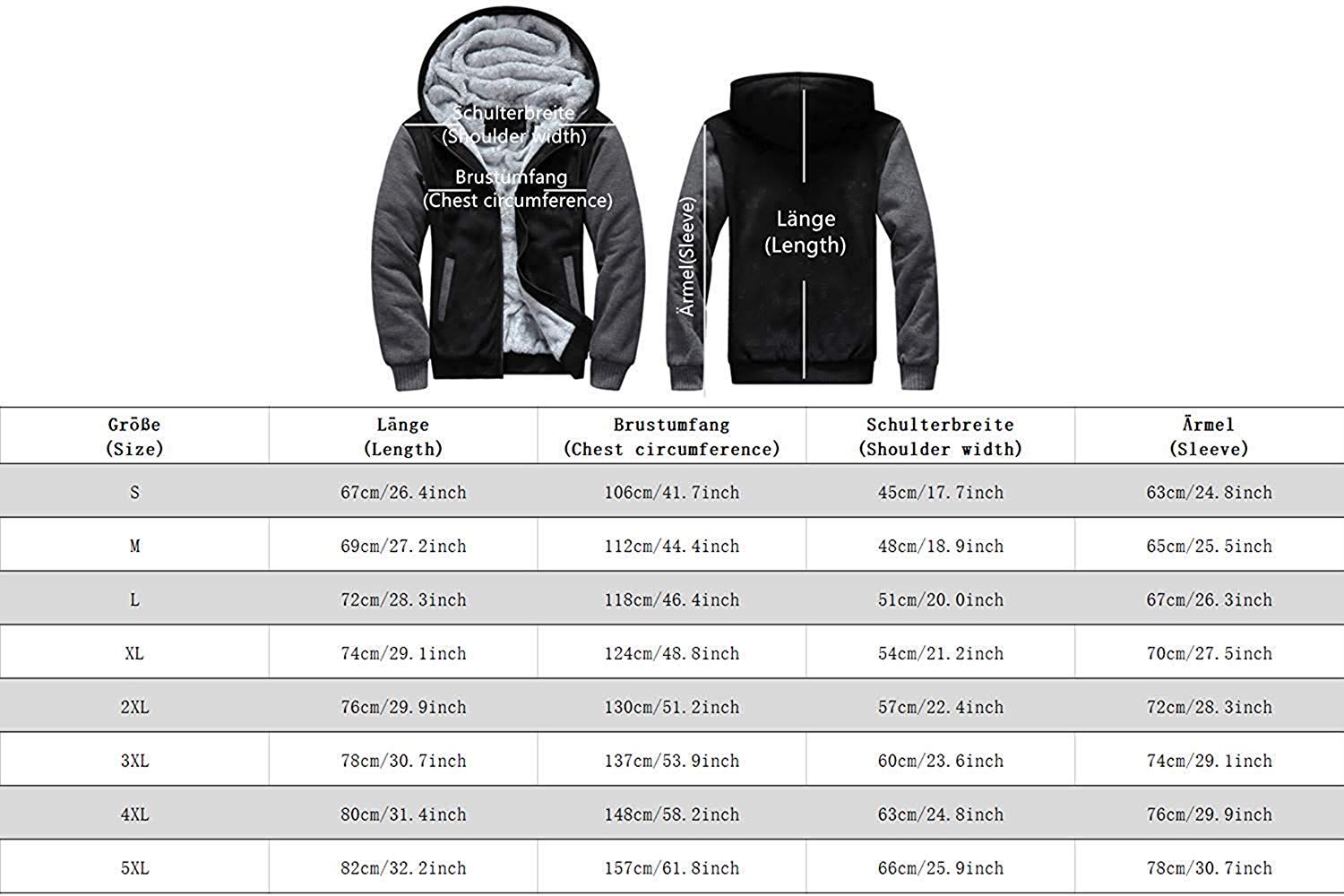VSUSN Uomo Felpa con Cappuccio Manica Lunga Felpe con Cappuccio Vello Foderato Hoodies con Cerniera Cappotto Giacca Inverno Caldo