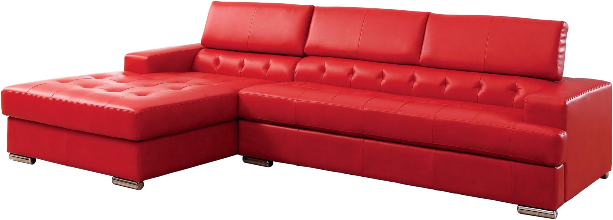 Furniture of America Alair Bonded Leather Sectional Sofa with Adjustable Headrests, Red