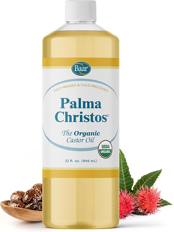 Baar Palma Christos Óleo de Rícino Orgânico Prensado a Frio, Sem Hexano, Frasco com 946 mL