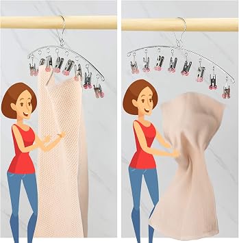 2Pack Stainless Steel Drying Rack With 8 Pegs for Underwear, Socks, Bra, Panty, Gloves - Windproof, Quick-Remove Hanger (Red)