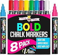 ChalkyCrown Bold Chalk Markers: 8-Pack Multicolored Liquid Chalk Pens, Reversible 6mm Tip for Chalkboards, Windows, Glass, Mirrors