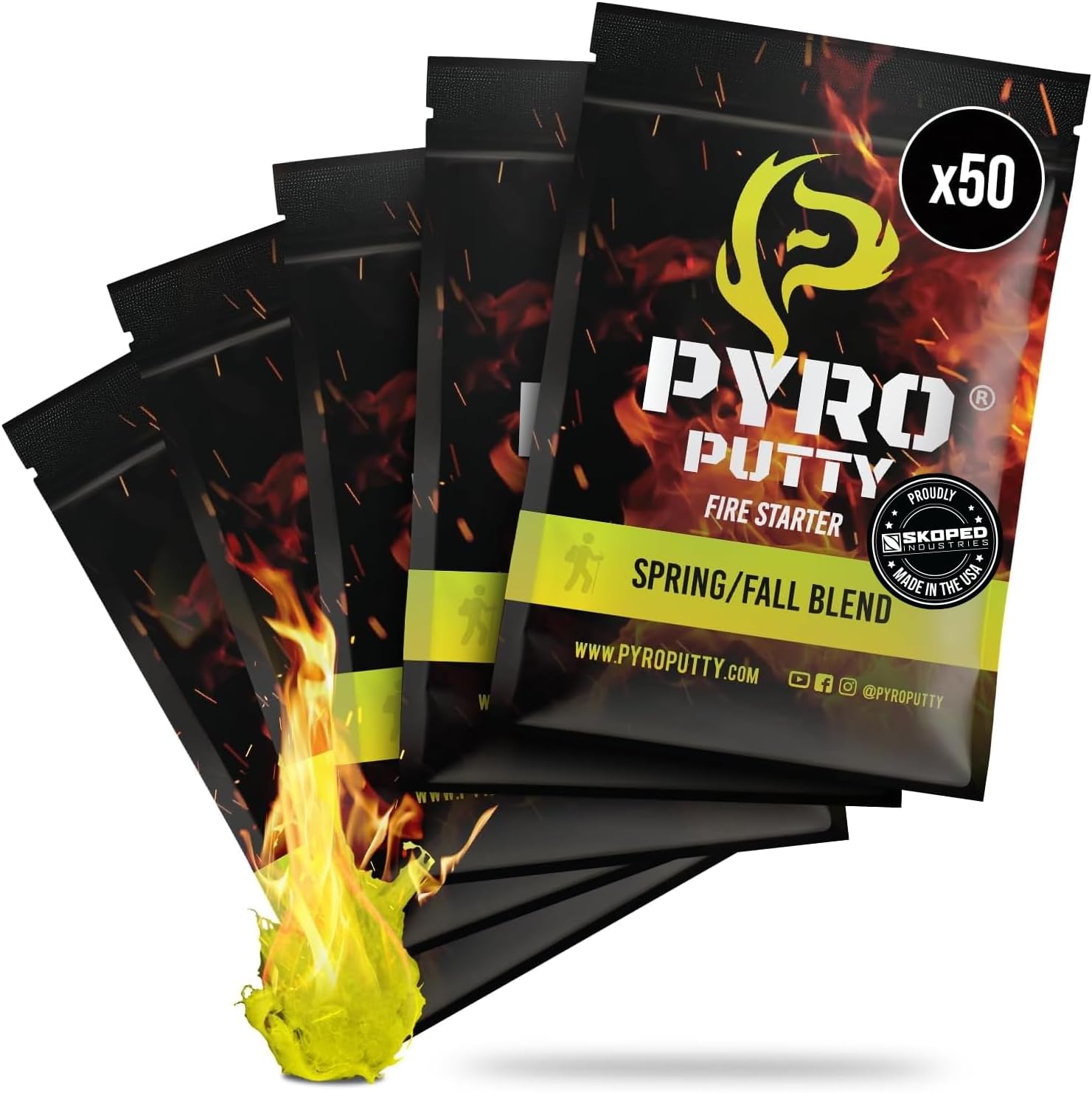Phone Skope Pyro Putty: Single Use Waterproof Survival Fire Starter, 20 or 50 ct Foil Packs, Easy Tear, Easy Ignite, Fire Starters for Campfires