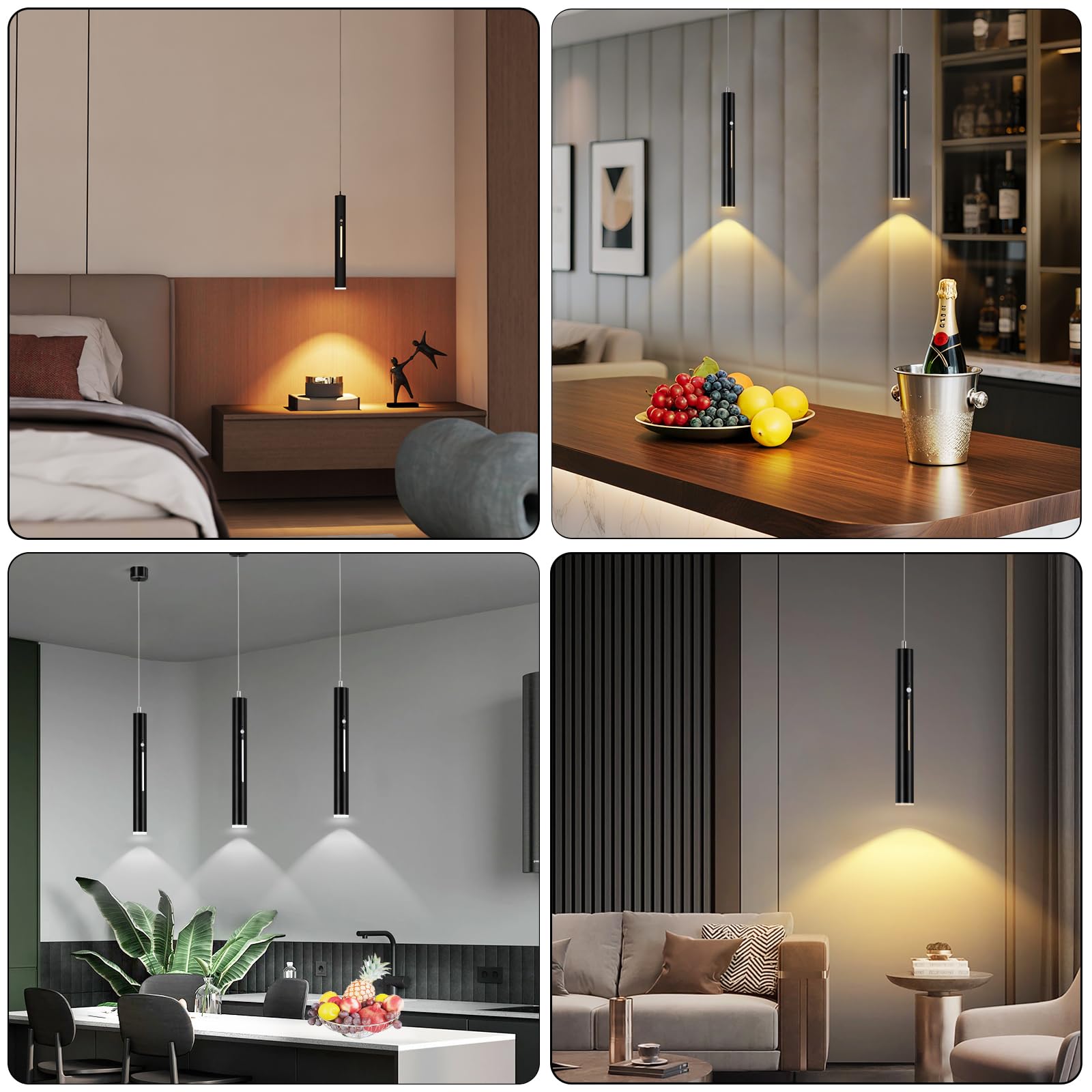 2er Hängelampe mit Batterie 5000 mAh Akku Pendelleuchte mit Fernbedienung Hängeleuchte Ohne Strom Dimmbar Schwarz Lampen Hängend mit Bewegungsmelder für Küchenlampe Schlafzimmer Wohnzimmer