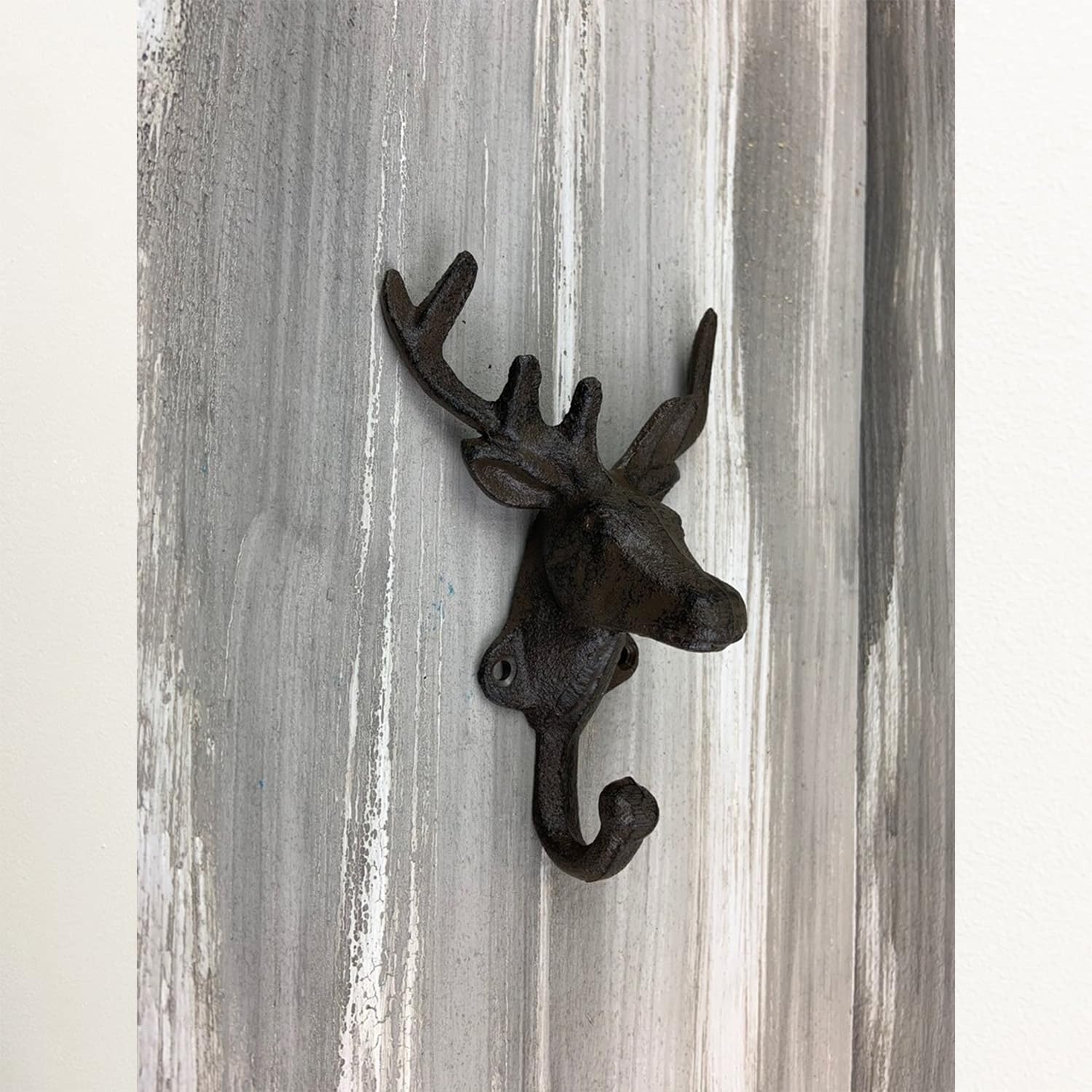 Rustic Double Hook, Cast Iron Deer Head Wall Hook Vintage Metal Wall Mounted Coat Hook Home Decor Animal Shaped Key Coat Hat Hooks Towel Living Room Bathroom Room Decoration (Gold-2PCS)