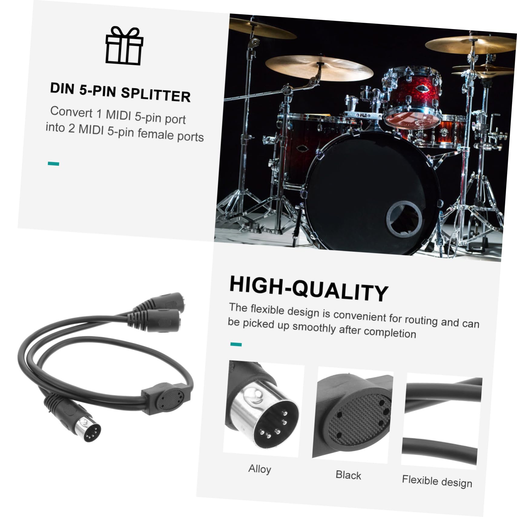 3 Pz Linea audio -due Cavo adattatore din 5 pin sdoppiatore midi a 5 pin sdoppiatore per microfono prolunga elettrica adattatore din a 5 poli midi pvc Black