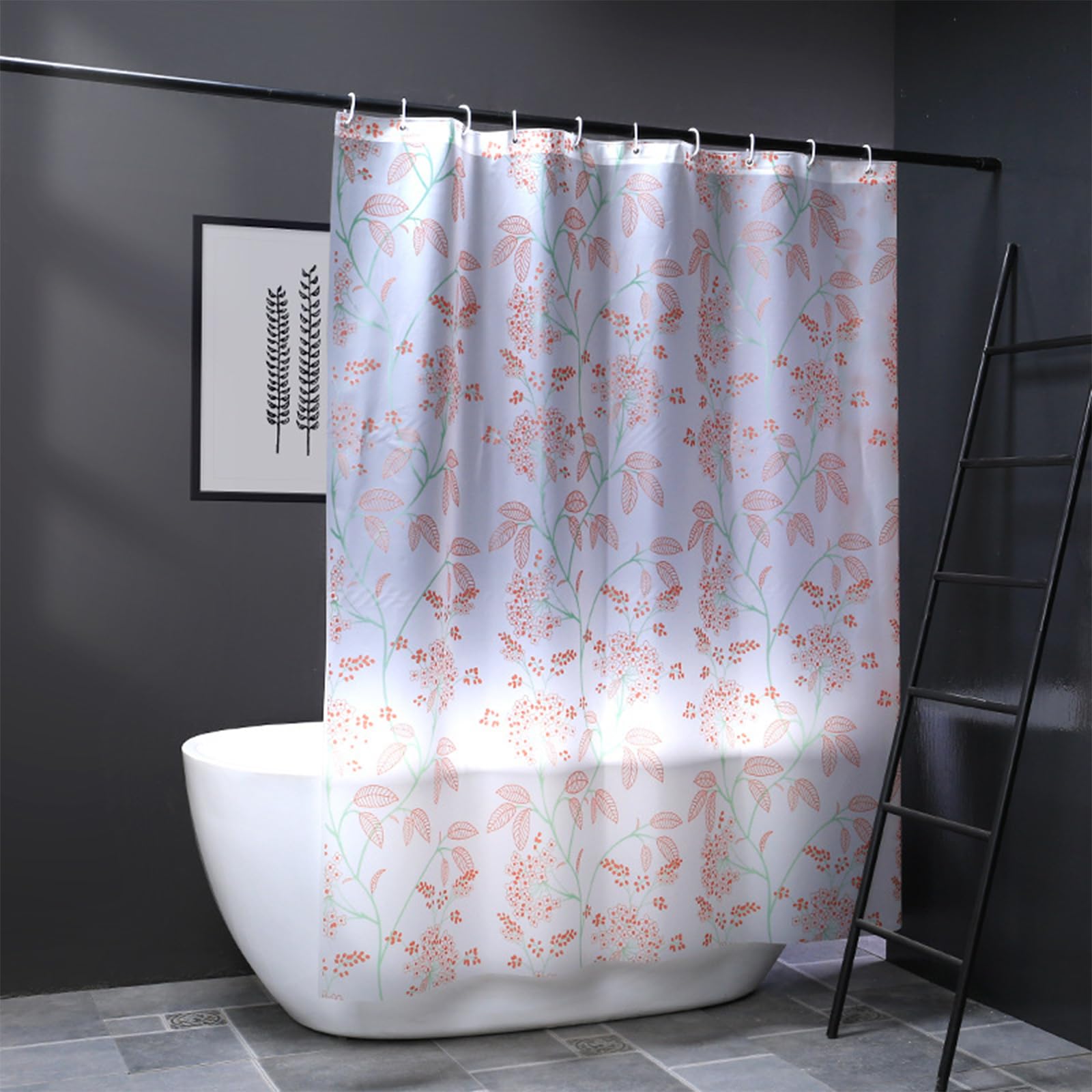 Duschvorhang 180x200 cm, Duschvorhang Anti-schimmel, Wasserdicht Und Trocknet Schnell, Waschbar Eva Shower Curtain, Mit Haken, Für Badezimmer Und Badewanne. (180 * 200cm, Geblümt A)