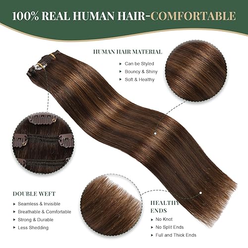 Miniatura 5 de MISSME Extensiones de cabello humano real con pinzas, 14 pulgadas, 3.88 oz, 7 unidades, sin costuras, 16 clips, 100 % cabello humano real, balayage,