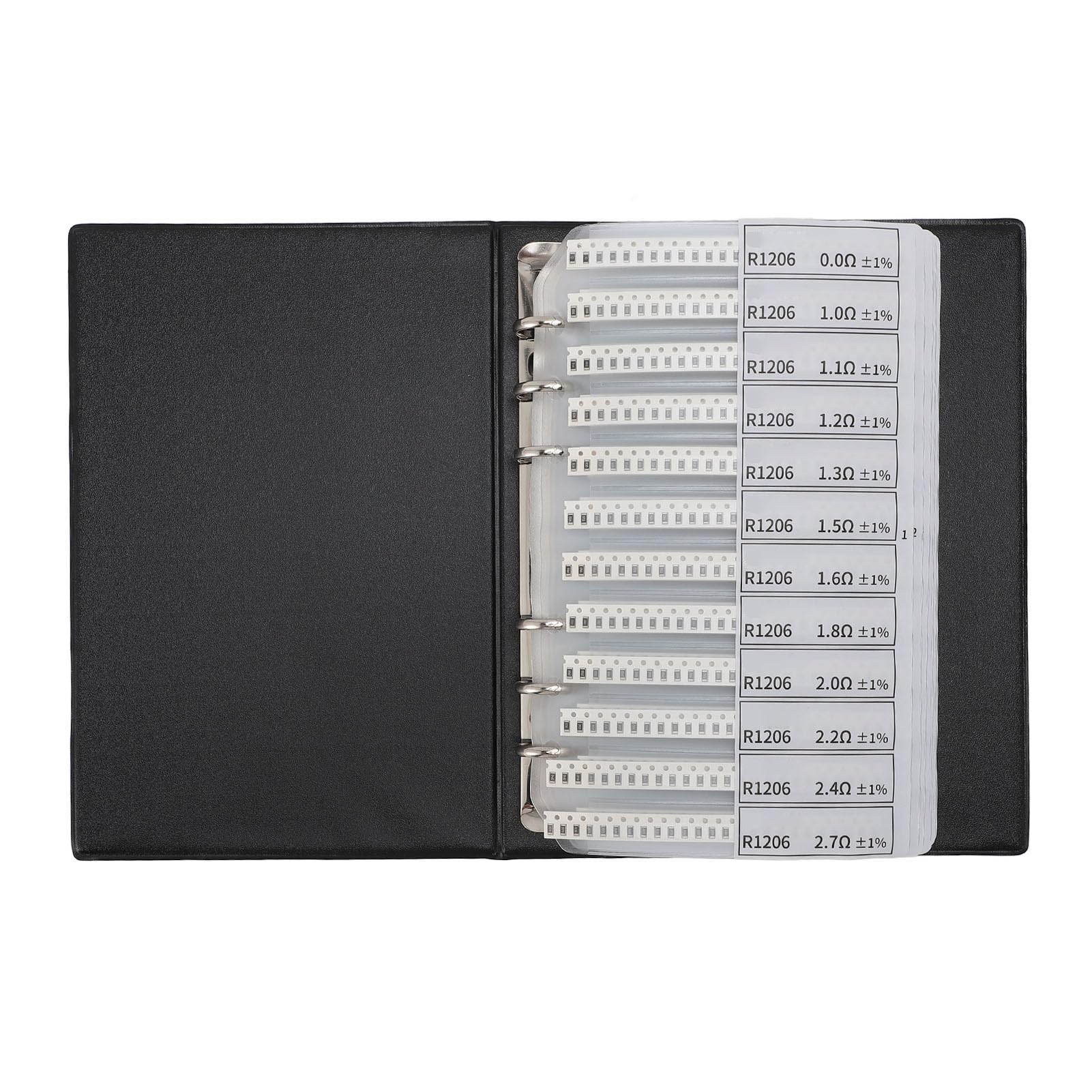 Libro de muestras de resistores SMD 1206, kit de resistores de chip surtidos con precisión del 1% y 170 valores, 50 de cada uno, carpeta compacta de componentes electrónicos de PV