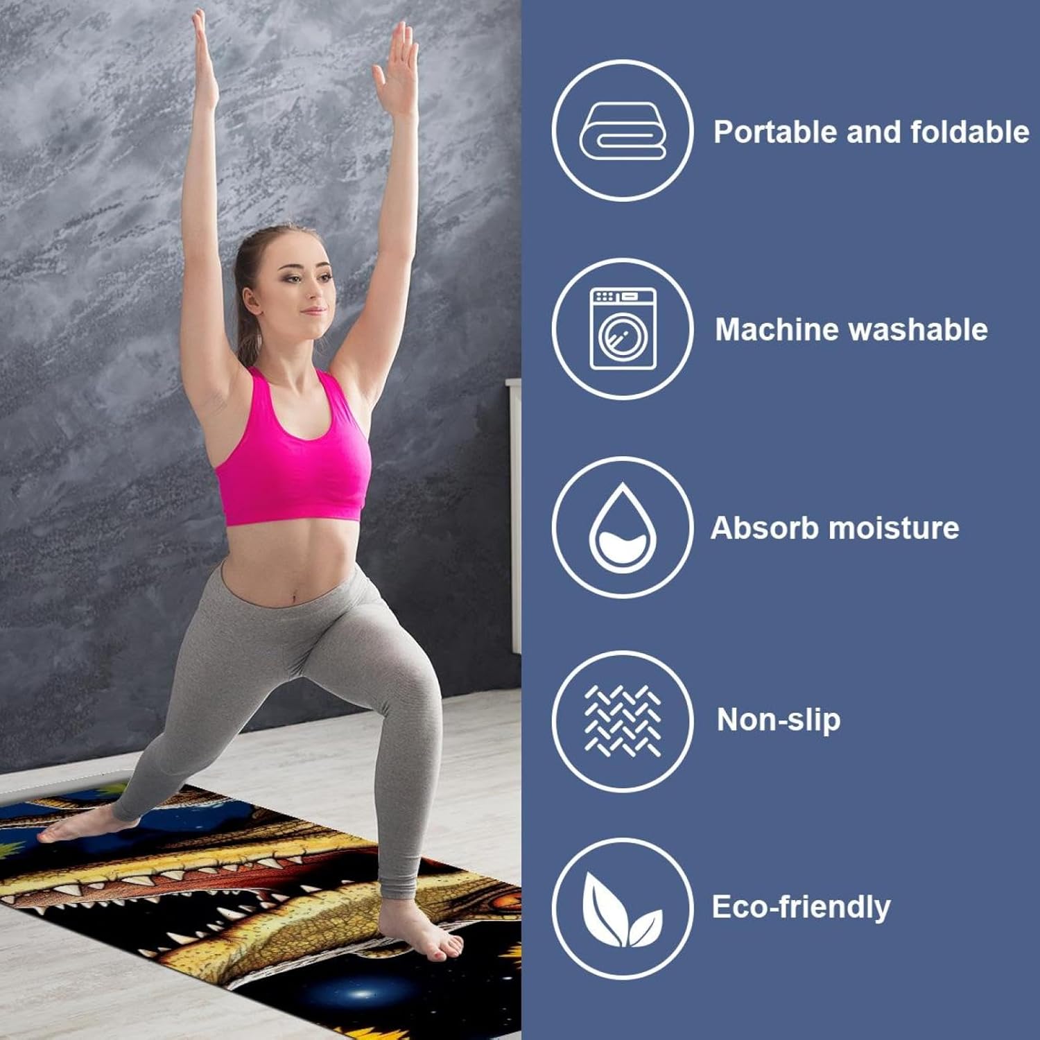 Yoga Towel, Crocodile Star Sunflower Non Slip Sweat Absorbent Hot Yoga Mat Towel for Hot Yoga, Pilates and Fitness - 72.8" x 26.8"