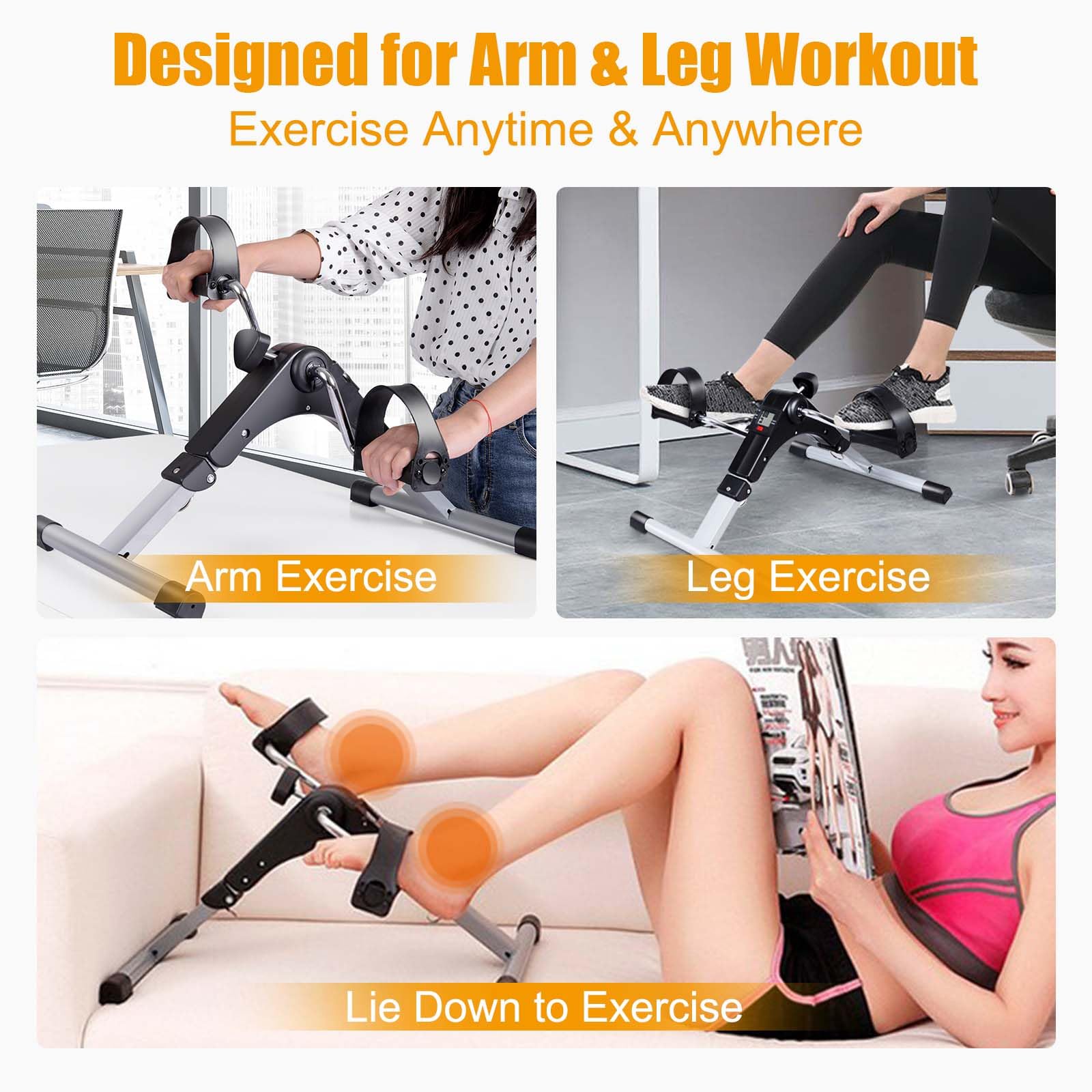 KOMFOTTEU Pedaliera Pieghevole con Display Digitale, Cyclette per Gambe e Braccia in Ferro, Macchina per Esercizi a Pedale, Cyclette Mini Bike Fitness con Resistenza Regolabile per Riabilitazione