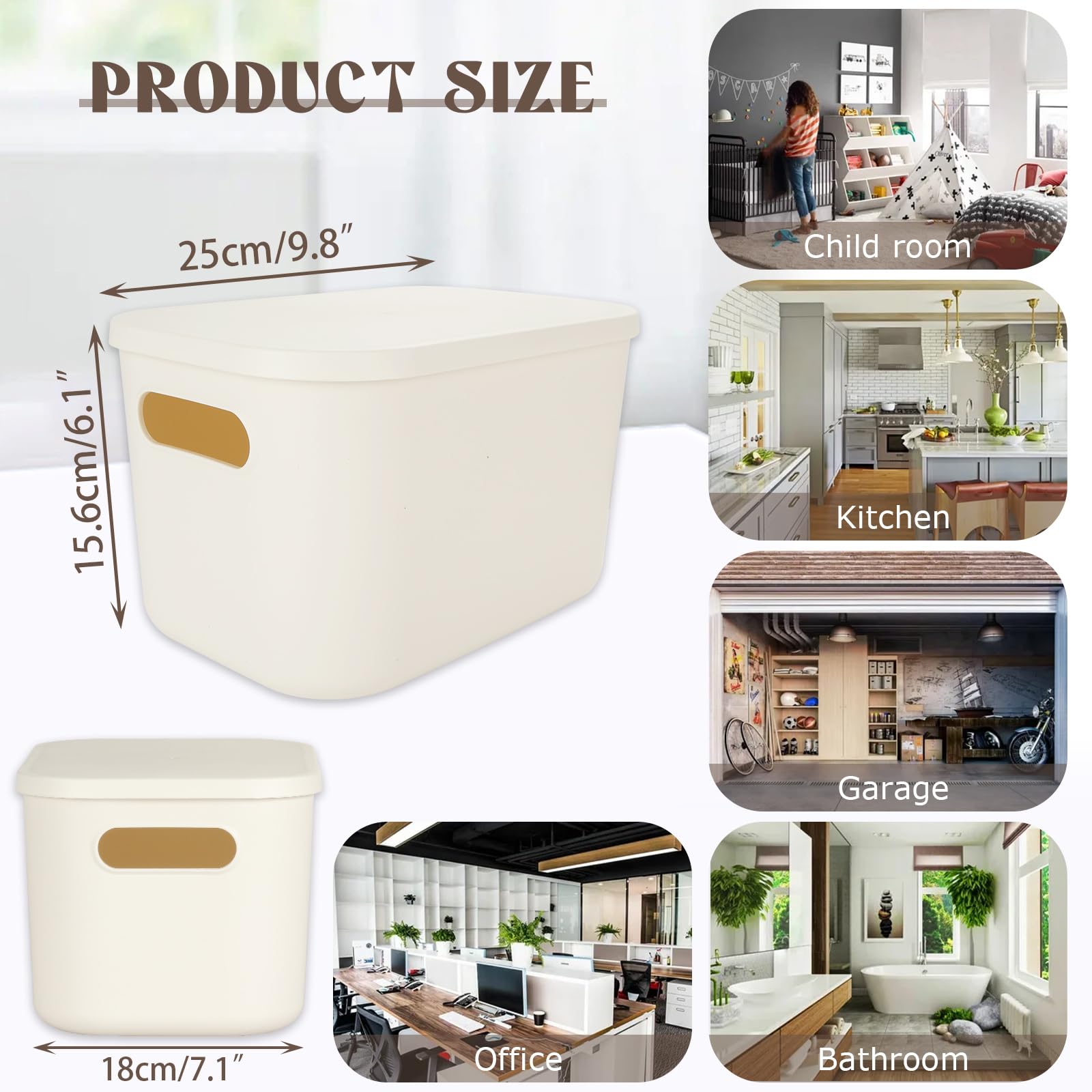 YOUNTHYE 4 cestas de almacenamiento de plástico, cajas de almacenamiento de plástico de 25 x 18 x 15,6 cm con tapas y asas, cajas de almacenamiento apilables de 6,5 L para cocina, estantes de baño