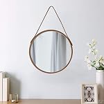 Round Hanging Mirror, 18-Inch Farmhouse Mirror with Leather Lanyard for Bathroom, Bedroom, Living Room, Entryway Home Decor. (Natural, S-30cm)