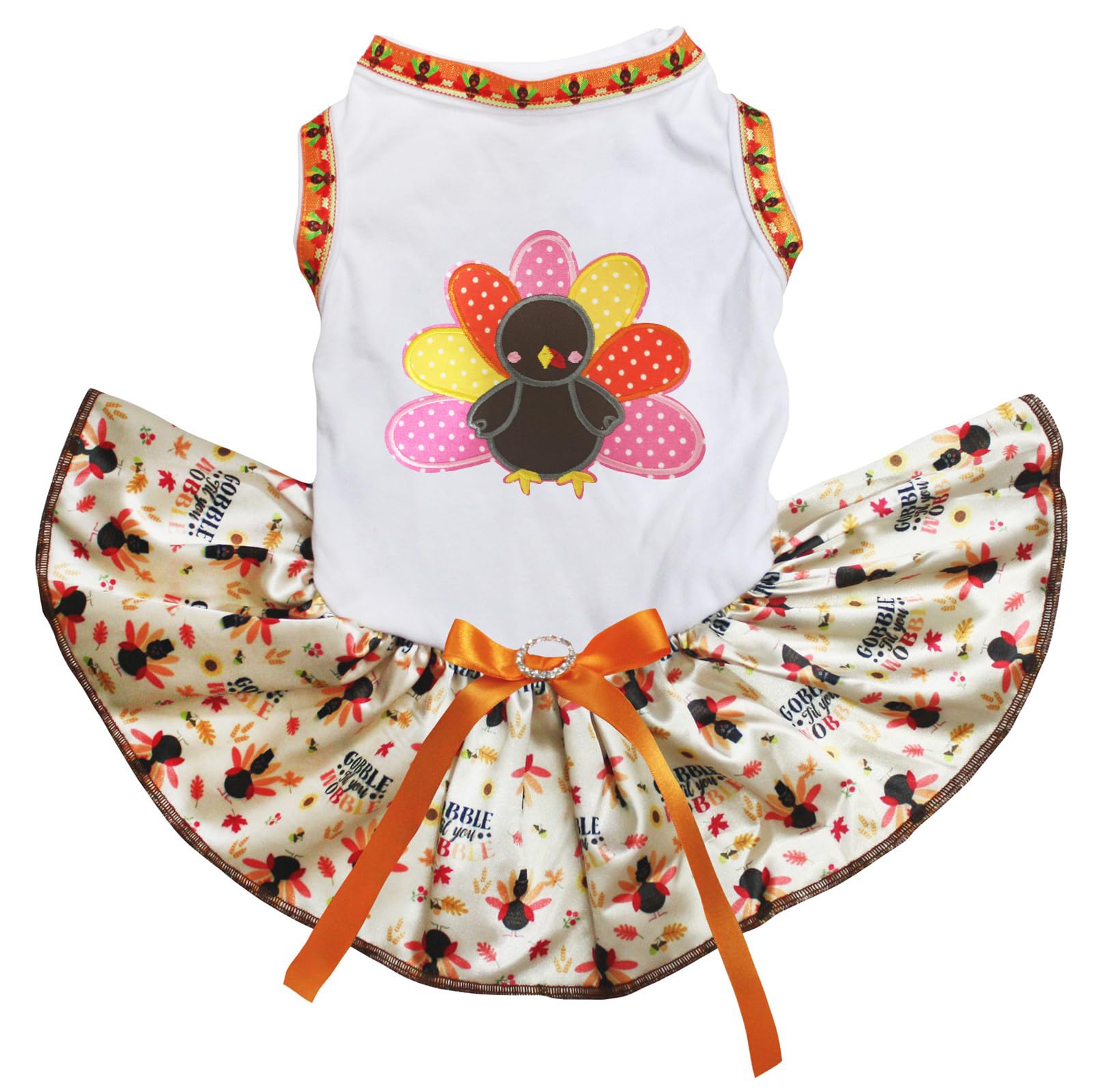 Robe pour chiot Rainbow Turkey XL blanche avec motifs dindes de Thanksgiving