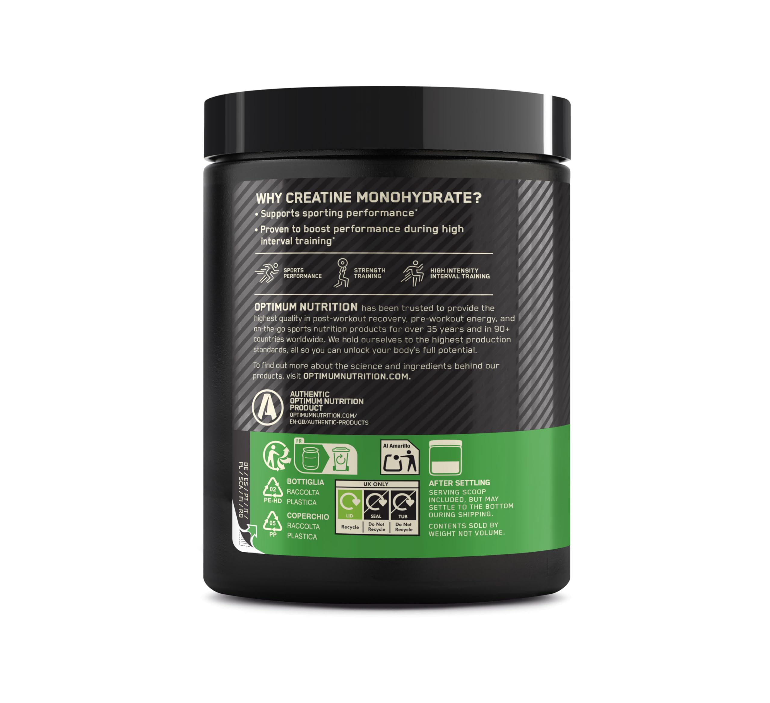 Optimum Nutrition Creatina Micronizada en Polvo, Sabor Frambuesa Azul, 360g, 80 Servicios