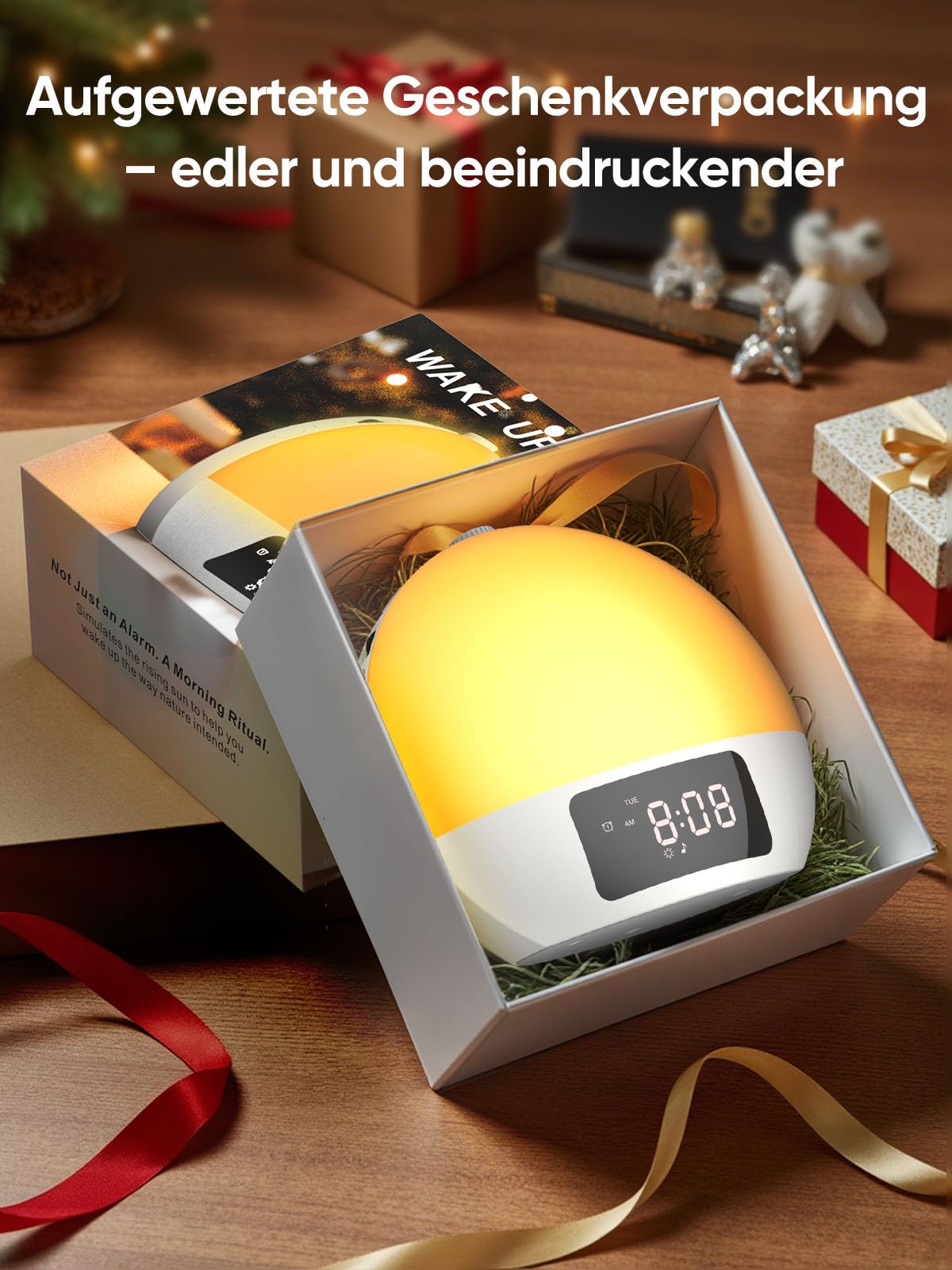 Tageslichtwecker, Lichtwecker Sonnenaufgang Sonnenuntergangssimulation, Digitaler Wecker mit Doppelalarmen, 25 beruhigende Klänge in 16 Helligkeit, RGB Stimmungslicht, Geschenke für Erwachsene Kinder