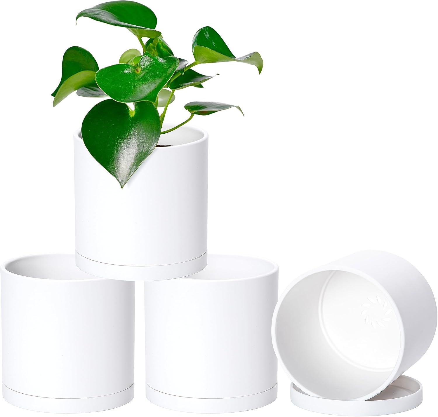 D'vine Dev 4 Pack 5 Inch Modern Plastic Plant Pots, Small