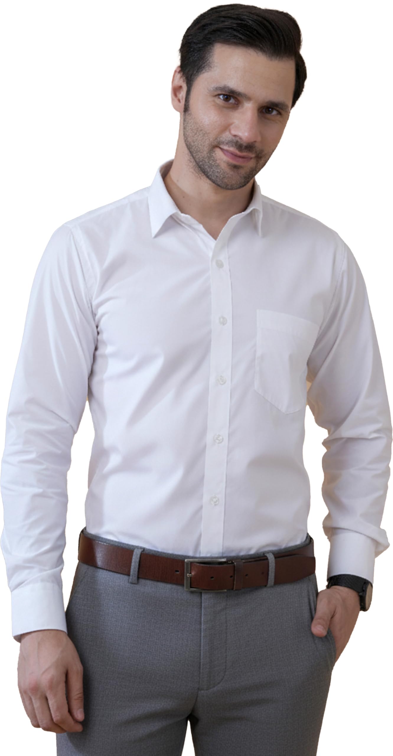 - Men’s Classic White Formal Shirt | Regular Fit Solid Cotton Blend Office Wear Shirt for Business, Meetings & Daily Formal Use
