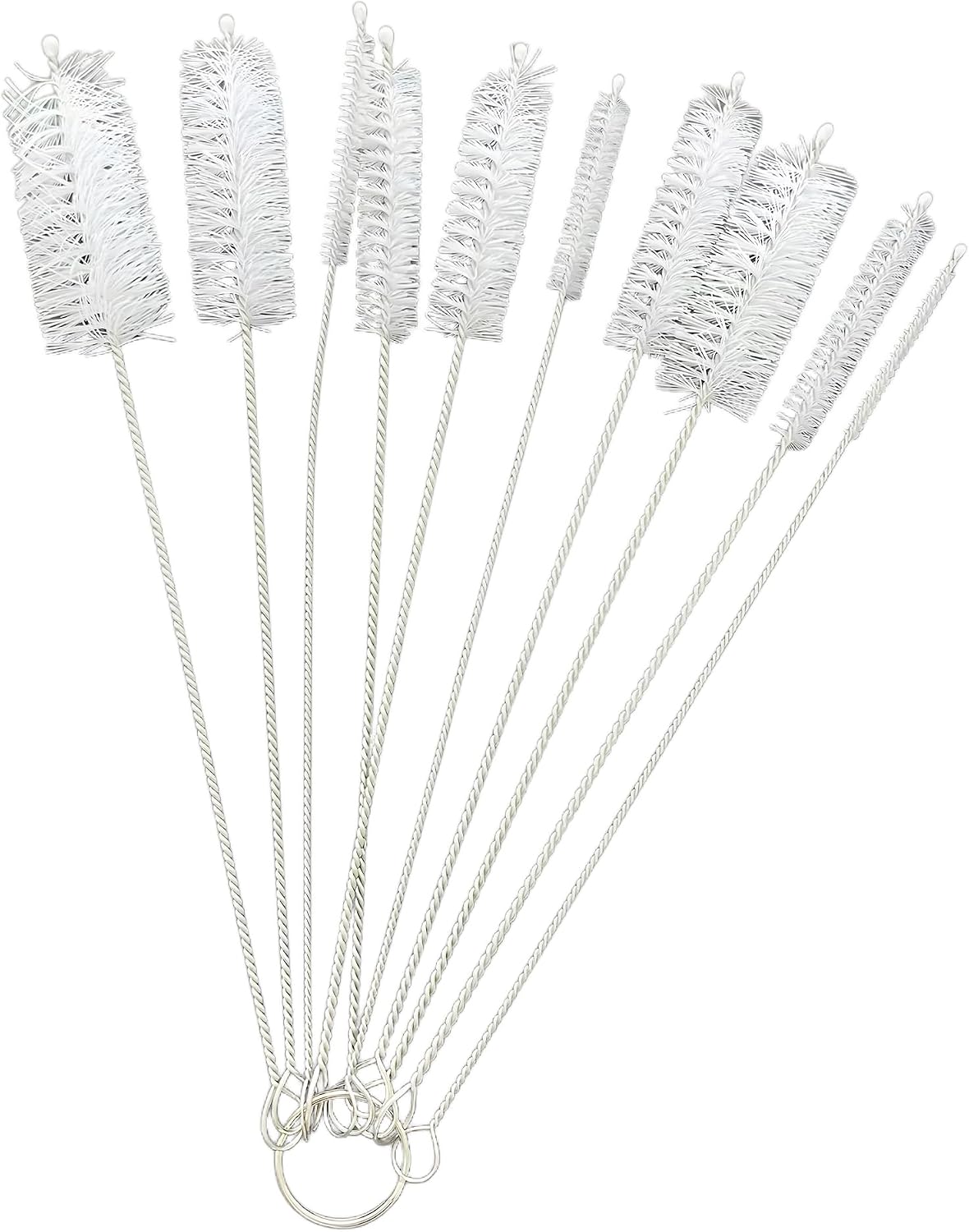 8 Inch Pink Bottle Cleaning Brushes, 10 Different Diameter Sizes, Nylon Tube Brush Kit for Water Bottles, Straws, Sippy Cups