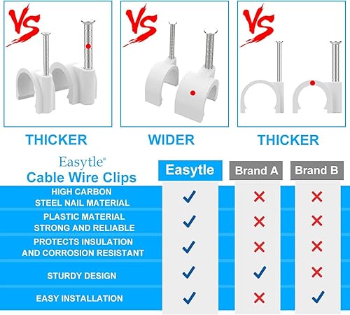 Miniatura 4 de Clips de cable de 0.394in, 100 clips de cable de 0.394in, clips de cable coaxiales, clips de cable para altavoz, clavos de cable para cables,