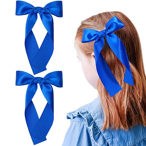 Miniatura 14 de 2 piezas de lazos largos con cinta para el pelo para niñas, clip de pelo con lazo de seda, accesorio para el cabello con cinta de grogrén para Rojo