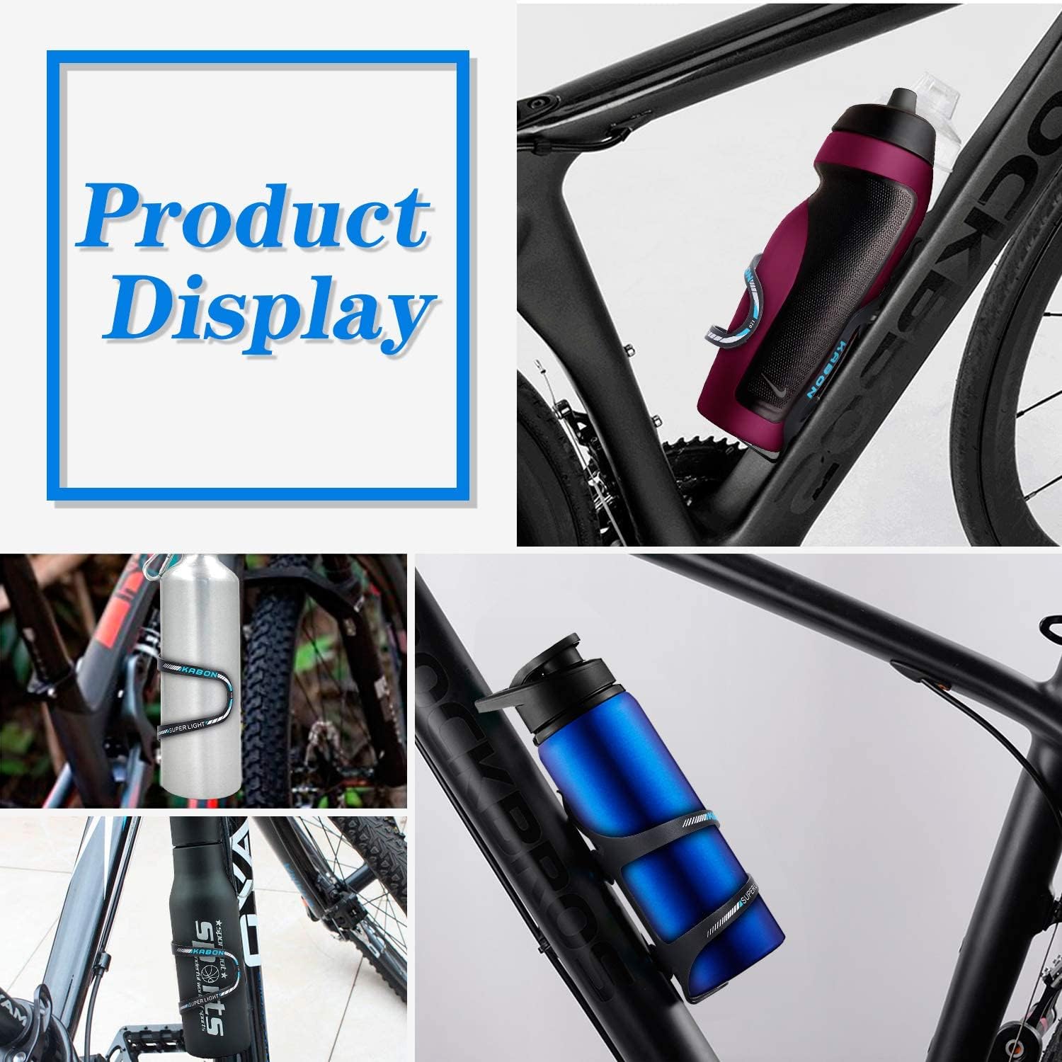 KABON Bike Water Bottle Holder, Lightweight Bicycle Alloy Aluminum Side Load Water Bottle Cage Brackets for Road Bike MTB (Blue-2pcs) - Image 4
