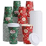 Lamosi 16 OZ Christmas Coffee Cups 50 Pack, 16 Ounce To Go Cups with Lids, Disposable Coffee Paper Cups for Hot Drinks or Cold Beverages