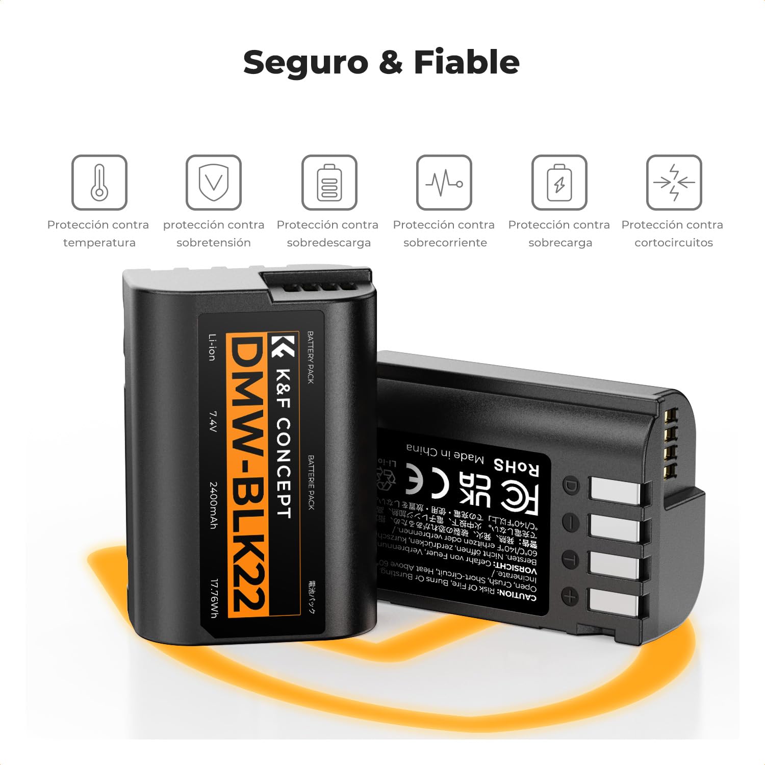 K&F CONCEPT DMW-BLK22 Batería de Repuesto 2-Pack con Cargador LCD Dual Slot, Compatible con Panasonic Lumix DC-S5 DC-S5 II DC-S5 IIX GH5 II GH6 S5II S5M2 GH5M2