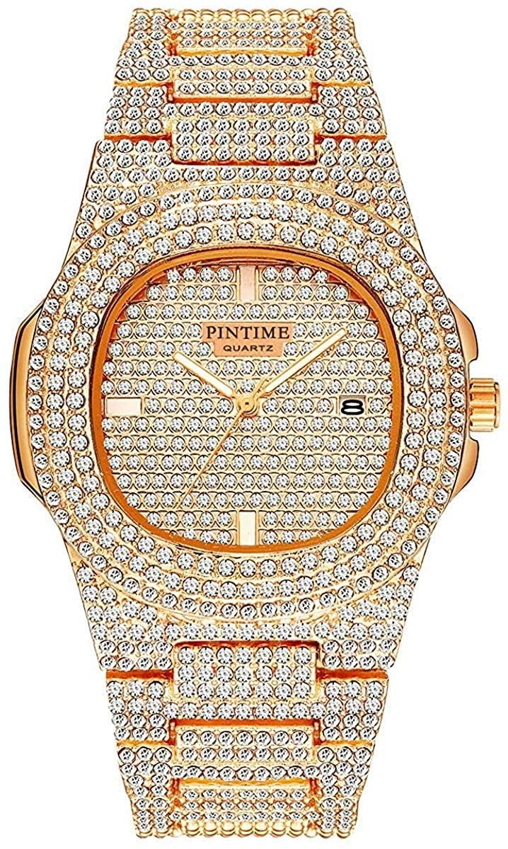 Gosasa Luxury Unisex Watches Crystal Diamond Stainless Steel Watches Quartz Calendar Big Face Wrist Watch for Women Men