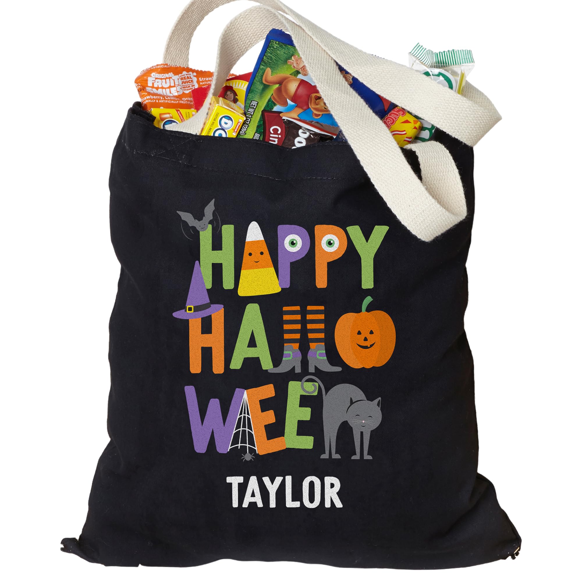 Personalization Universe Trick or Treat Halloween Candy Tote Bag, 100% Cotton, Machine Washable, Personalized Trick or Treat Bag for Kids, Shopping, and Grocery, 13