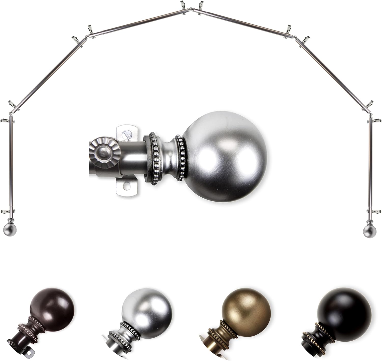 Rod Desyne 13/16" Jodi 6-Sided Bay Window Curtain Rod (28-48 inch each side) - Satin Nickel