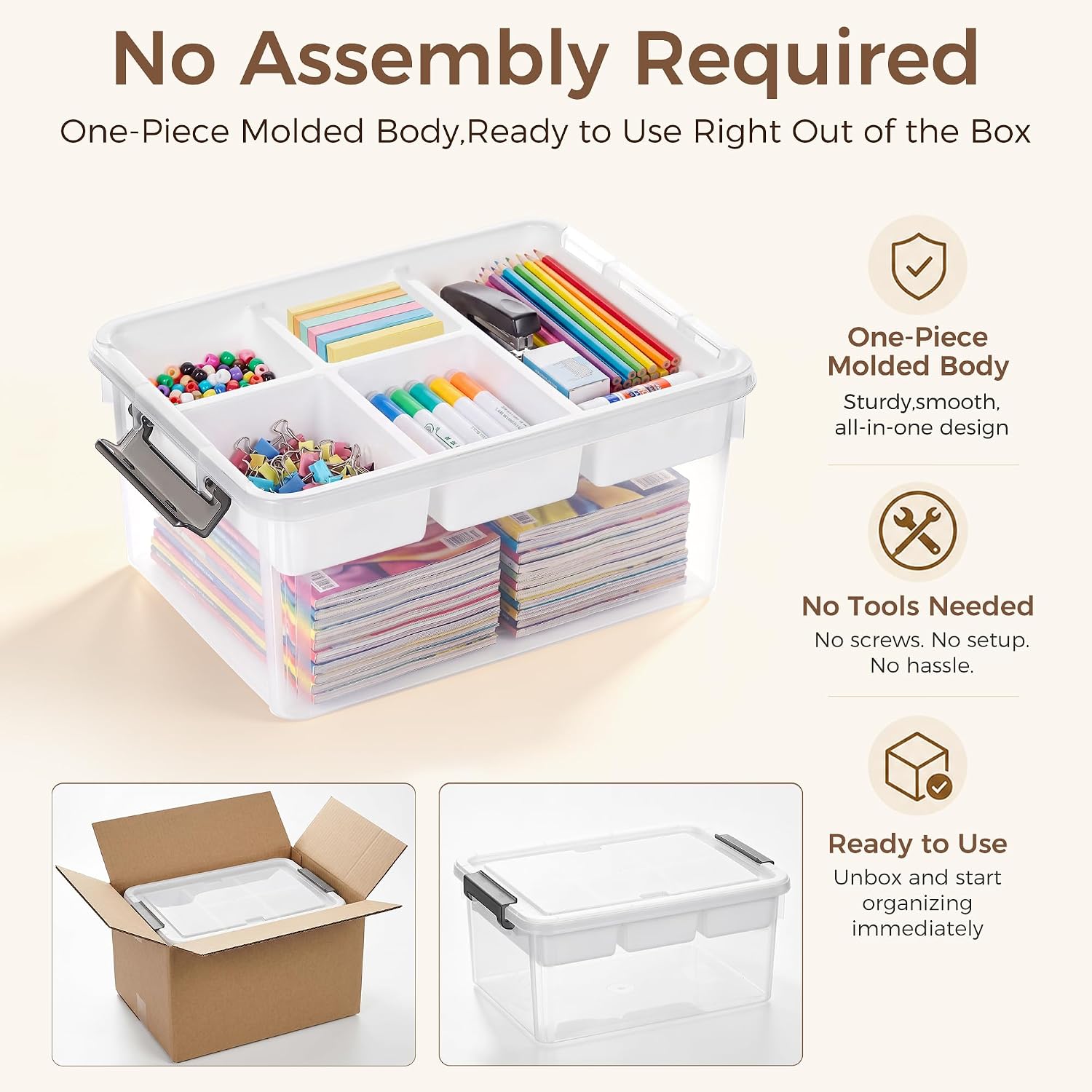  17QT Clear Craft Organizers and Storage Box with Removable Tray | Stackable Art Supply Organizer Storage Bins with Lids for Beads, Markers, Sewing, Tools, Playdoh, Coloring Books, Made in USA thumbnail
