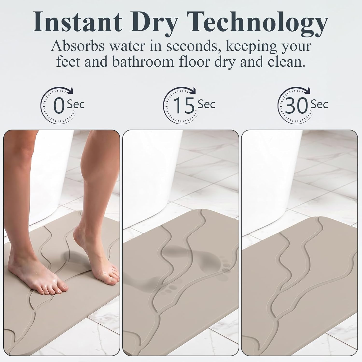 Extra Large Stone Bath Mat 30 x 20 in, 5-Piece, Bath Stone mat for Bathroom Natural Diatomaceous Earth Bath Mat, Stone Shower mat for Kitchen/Bathroom, (Light Grey-Sculpted)
